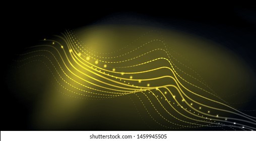 Ola abstracta brillante en movimiento oscuro y brillante, luz espacial mágica. Fondo abstracto Vector Techno