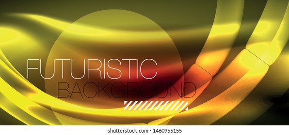 Glowing abstract wave on dark, shiny motion, magic space light. Vector techno abstract background