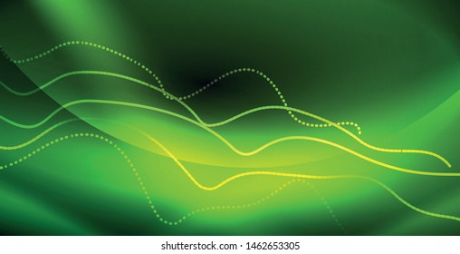 Glowing abstract wave on dark, shiny motion, magic space light. Vector techno abstract background