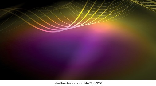 Glowing abstract wave on dark, shiny motion, magic space light. Vector techno abstract background
