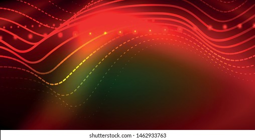 Glowing abstract wave on dark, shiny motion, magic space light. Vector techno abstract background