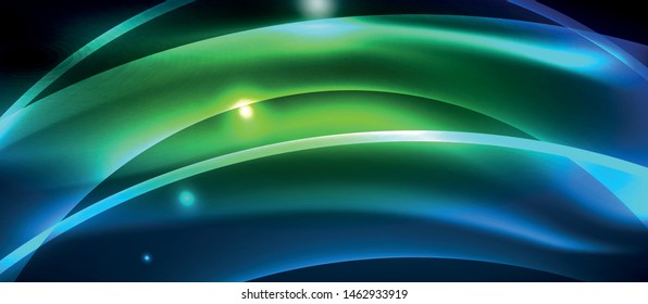 Onda abstrata brilhante no escuro, movimento brilhante, luz do espaço mágico. Plano de fundo abstrato do tecno vetorial