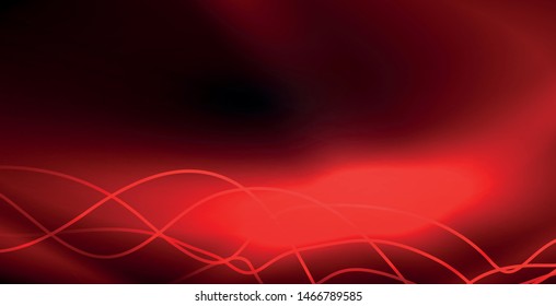 Glowing abstract wave on dark, shiny motion, magic space light. Vector techno abstract background