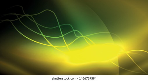 Ola abstracta brillante en movimiento oscuro y brillante, luz espacial mágica. Fondo abstracto Vector Techno