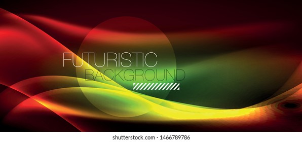 Glowing abstract wave on dark, shiny motion, magic space light. Vector techno abstract background