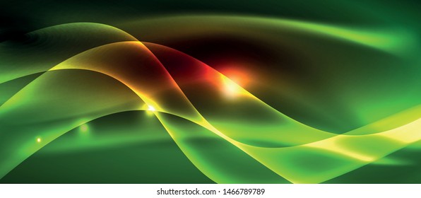 Glowing abstract wave on dark, shiny motion, magic space light. Vector techno abstract background
