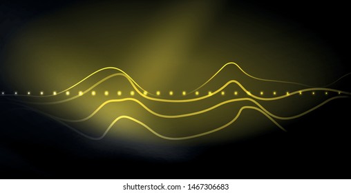 Ola abstracta brillante en movimiento oscuro y brillante, luz espacial mágica. Fondo abstracto Vector Techno