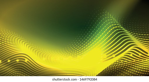 Glowing abstract wave on dark, shiny motion, magic space light. Vector techno abstract background