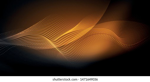 Glowing abstract wave on dark, shiny motion, magic space light. Vector techno abstract background