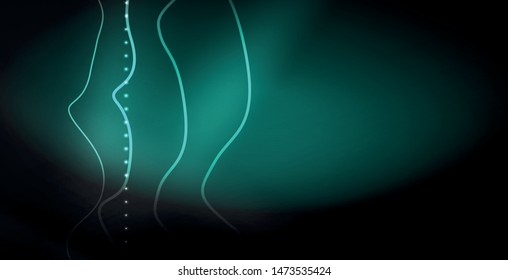 Glowing abstract wave on dark, shiny motion, magic space light. Vector techno abstract background