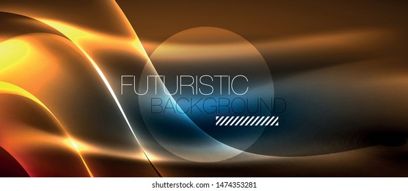 Ola abstracta brillante en movimiento oscuro y brillante, luz espacial mágica. Fondo abstracto Vector Techno