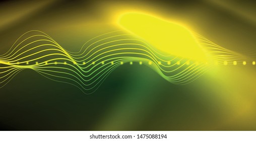 Ola abstracta brillante en movimiento oscuro y brillante, luz espacial mágica. Fondo abstracto Vector Techno