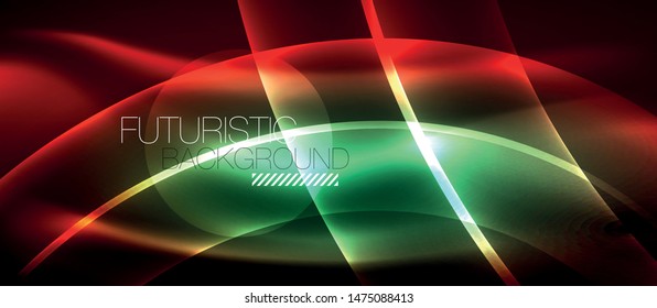 Ola abstracta brillante en movimiento oscuro y brillante, luz espacial mágica. Fondo abstracto Vector Techno