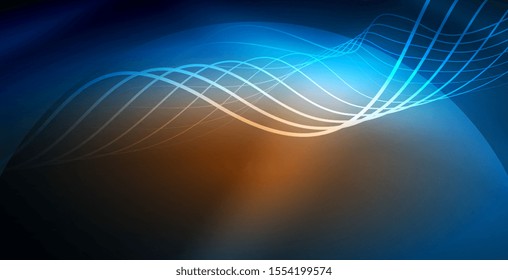 Glowing abstract wave on dark, shiny motion, magic space light. Vector techno abstract background, blue color