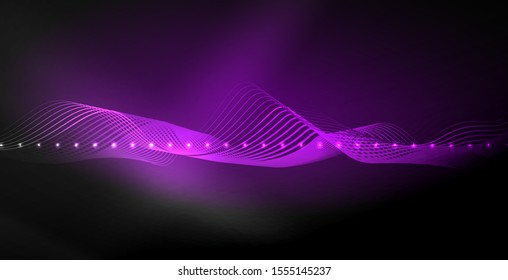 Glowing abstract wave on dark, shiny motion, magic space light. Vector techno abstract background