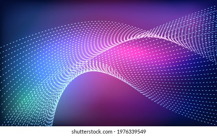 Glowing abstract wave on dark, shiny motion, magic space light. Vector techno abstract background.