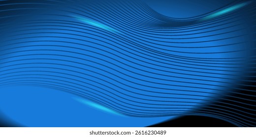 Glowing abstract wave on dark, shiny motion, magic space light. Vector techno abstract background, blue color
