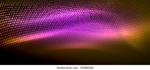 Glowing abstract wave on dark, shiny motion, magic space light. Vector techno abstract background