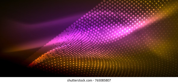 Glowing abstract wave on dark, shiny motion, magic space light. Vector techno abstract background