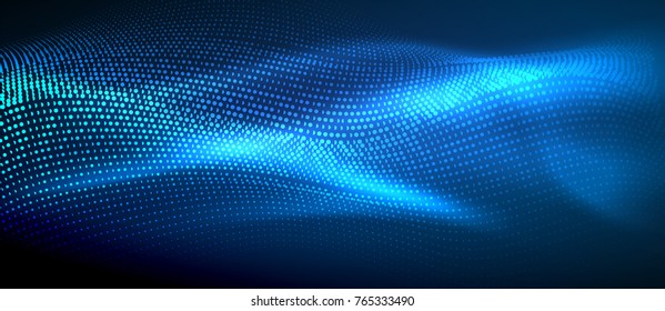 Glowing abstract wave on dark, shiny motion, magic space light. Vector techno abstract background, blue color