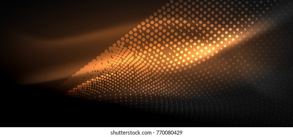 Glowing abstract wave on dark, shiny motion, magic space light. Vector techno abstract background, orange color
