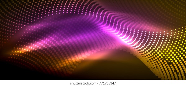 Glowing abstract wave on dark, shiny motion, magic space light. Vector techno abstract background