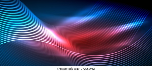  Ola abstracta brillante en movimiento oscuro y brillante, luz espacial mágica. Fondo abstracto Vector tecno, colores azul y rojo