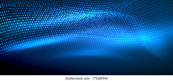 Glowing abstract wave on dark, shiny motion, magic space light. Vector techno abstract background, blue color