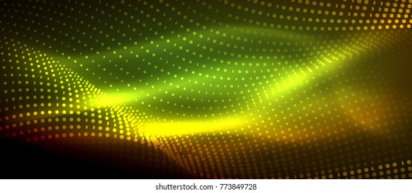 Ola abstracta brillante en movimiento oscuro y brillante, luz espacial mágica. Fondo abstracto Vector Techno
