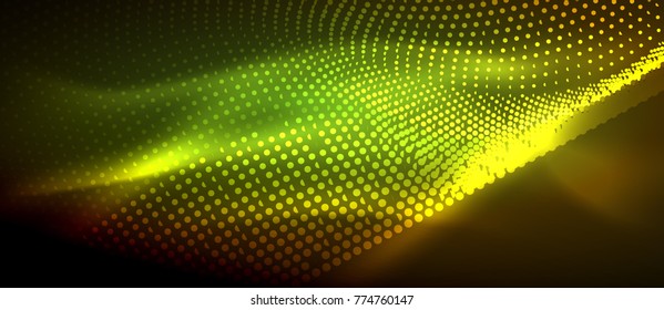 Glowing abstract wave on dark, shiny motion, magic space light. Vector techno abstract background