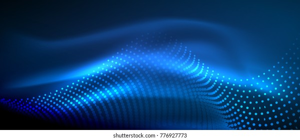 Glowing abstract wave on dark, shiny motion, magic space light. Vector techno abstract background, blue color