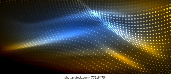 Glowing abstract wave on dark, shiny motion, magic space light. Vector techno abstract background