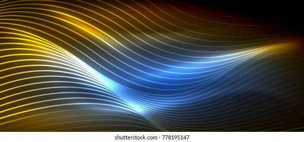 Ola abstracta brillante en movimiento oscuro y brillante, luz espacial mágica. Fondo abstracto Vector Techno