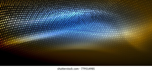 Glowing abstract wave on dark, shiny motion, magic space light. Vector techno abstract background
