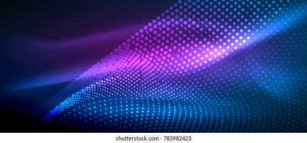 Glowing abstract wave on dark, shiny motion, magic space light. Vector techno abstract background. Blue and purple colors