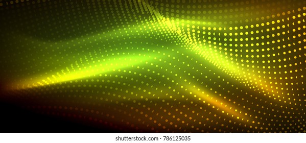 Glowing abstract wave on dark, shiny motion, magic space light. Vector techno abstract background