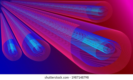 Glowing abstract waves, spiral on a dark background, magical cosmic light. Vector illustration is made in bright neon colors. Dynamic background.