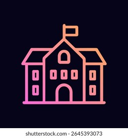 Glowing academic building outlined brightly. Icon symbol illustration