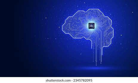 Glowing AI brain with circuits and chipset processor. Futuristic artificial intelligence CPU. Digital technology illustration concepts