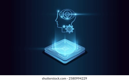 The glowing AI chip with light circuit board on technology vector. and Computer microchip for Abstract digital vector illustration