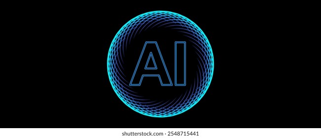Leuchtendes KI-Schaltkreissymbol. Logo für Technik der künstlichen Intelligenz einzeln auf schwarzem Hintergrund. Vektorgrafik.