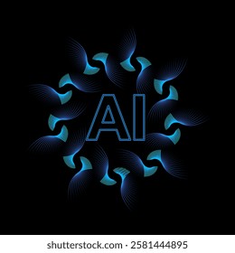 Glowing AI circuit icon. Artificial intelligence technology logo isolated on black background. Vector illustration.