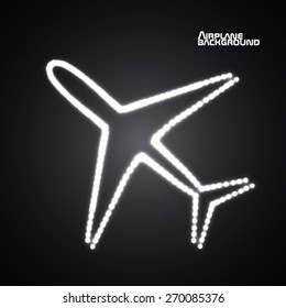 Glowing  airplane with neon. Vector illustration. Eps10