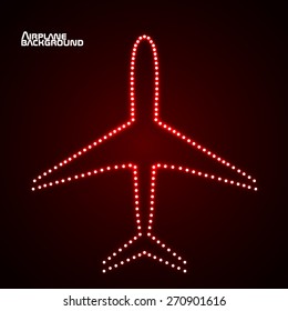 Glowing  airplane with neon. Vector illustration. Eps10