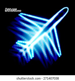 Glowing  airplane with neon. Vector illustration. Eps10