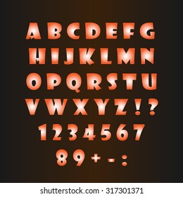 Glowing alphabet on a dark background. Vector illustration.