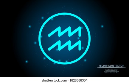 glowing aquarius zodiac sign on dark blue background of the space with shining stars. zodiac glowing backgraound
