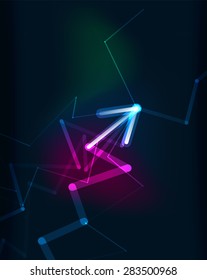 Glowing arrow and blending colors in dark space. Vector illustration. Abstract background