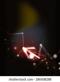 Flecha brillante y colores mezclados en el espacio oscuro. Ilustración vectorial. Antecedentes abstractos