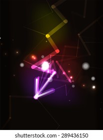 Glowing arrow and blending colors in dark space. Vector illustration. Abstract background